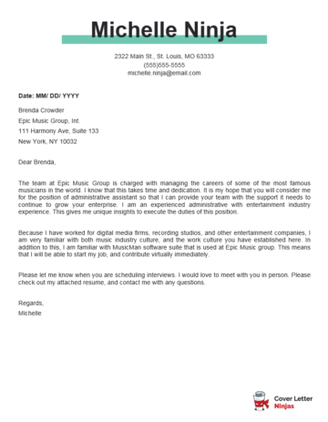 Cover Letter Example for Administrative Assistant - Cover Letter Ninjas