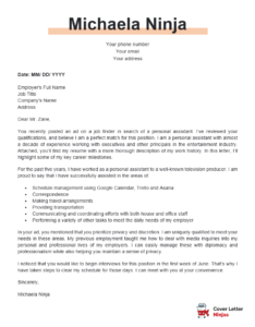 cover letter for a first time personal assistant