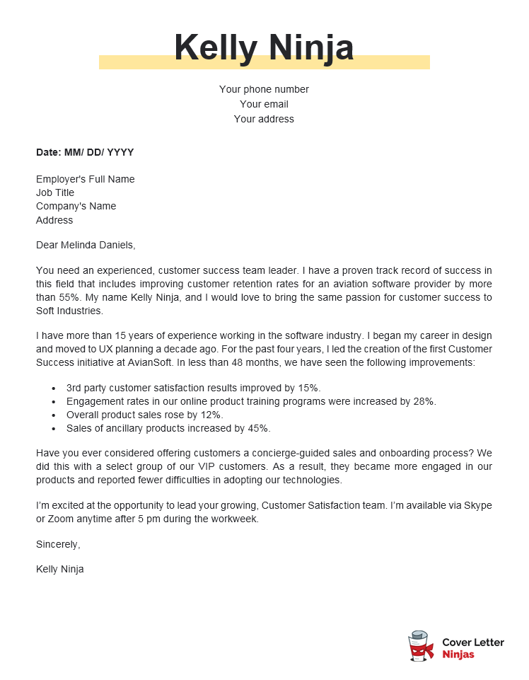 customer success manager cover letter sample